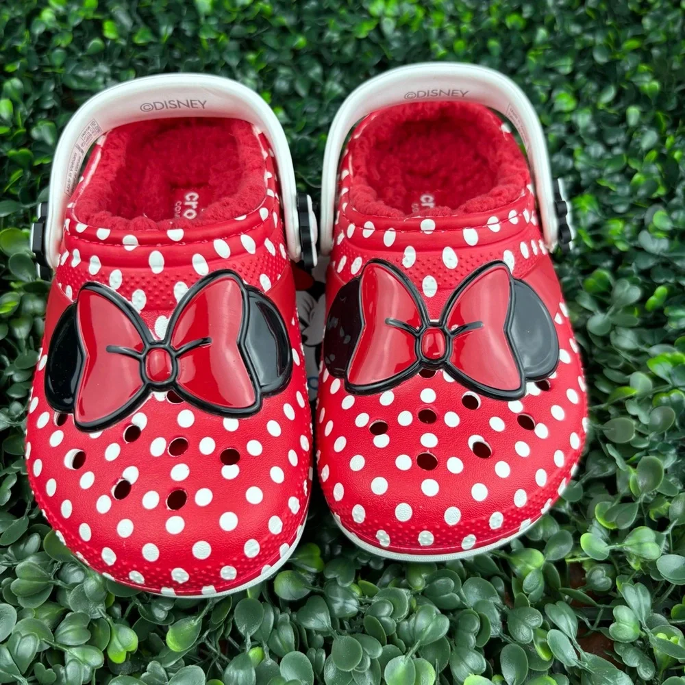 CROCS CLASSIC LINED DISNEY RED POLKA DOT MINNIE BOW SANDALS SIZE 9 KIDS - Picture 5 of 8